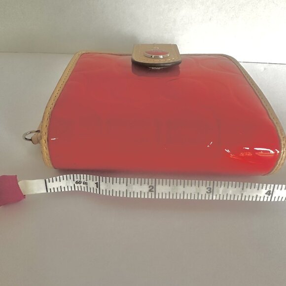 New Coach Wallet Small Red Embossed Shiny Snap Zip Around Women’s ID Bills Coins - Picture 8 of 10